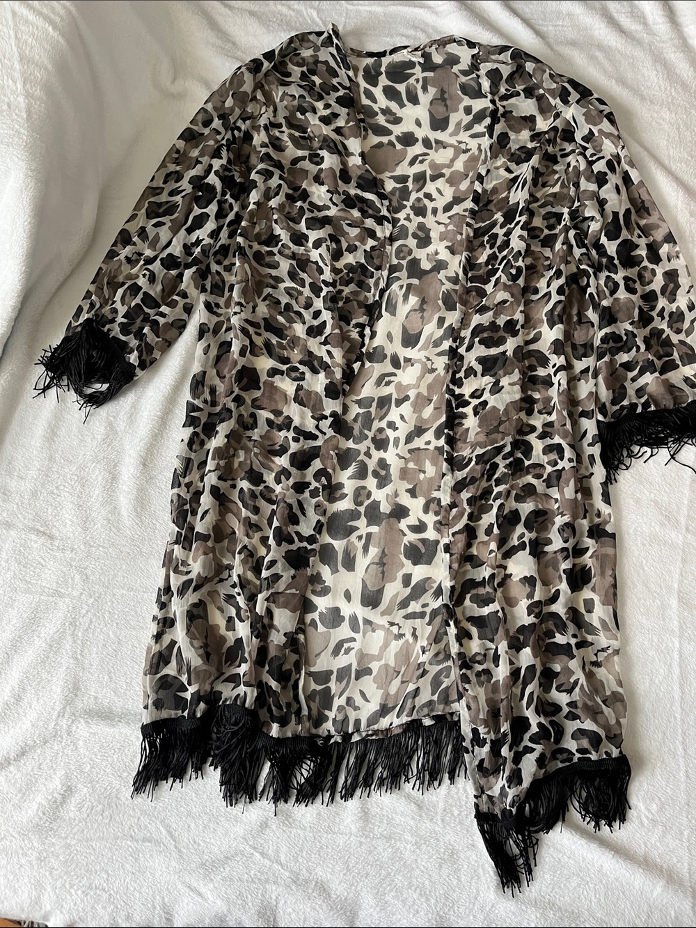 Sheer Leopard Print Fringe Swimsuit Coverup